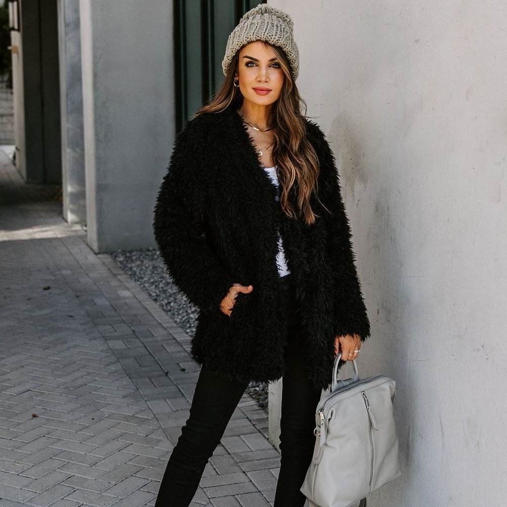 NWT Pocketed Faux Fur Jacket - Black